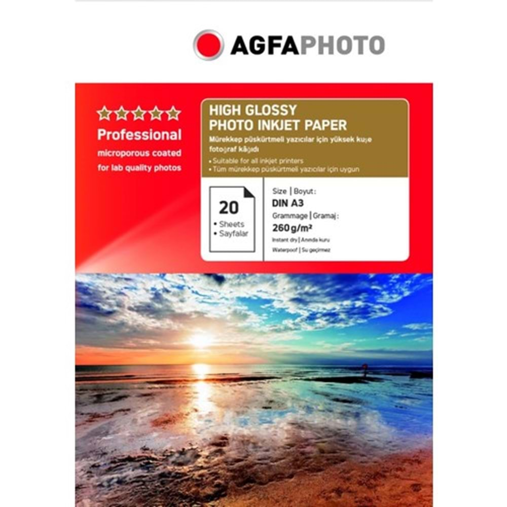 AGFA A3 HİGH GLOSSY 20 Lİ 270 GR PHOTO PAPER