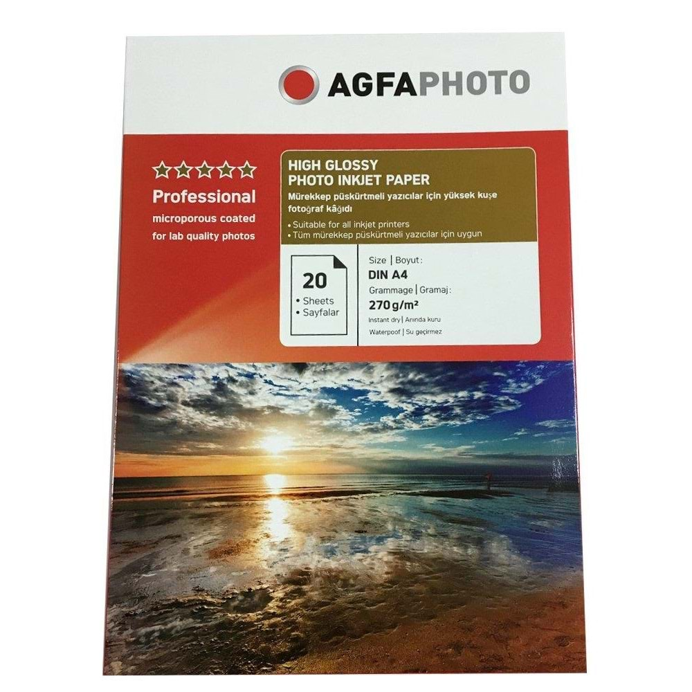 AGFA A4 HİGH GLOSSY 20 Lİ 270 GR PHOTO PAPER