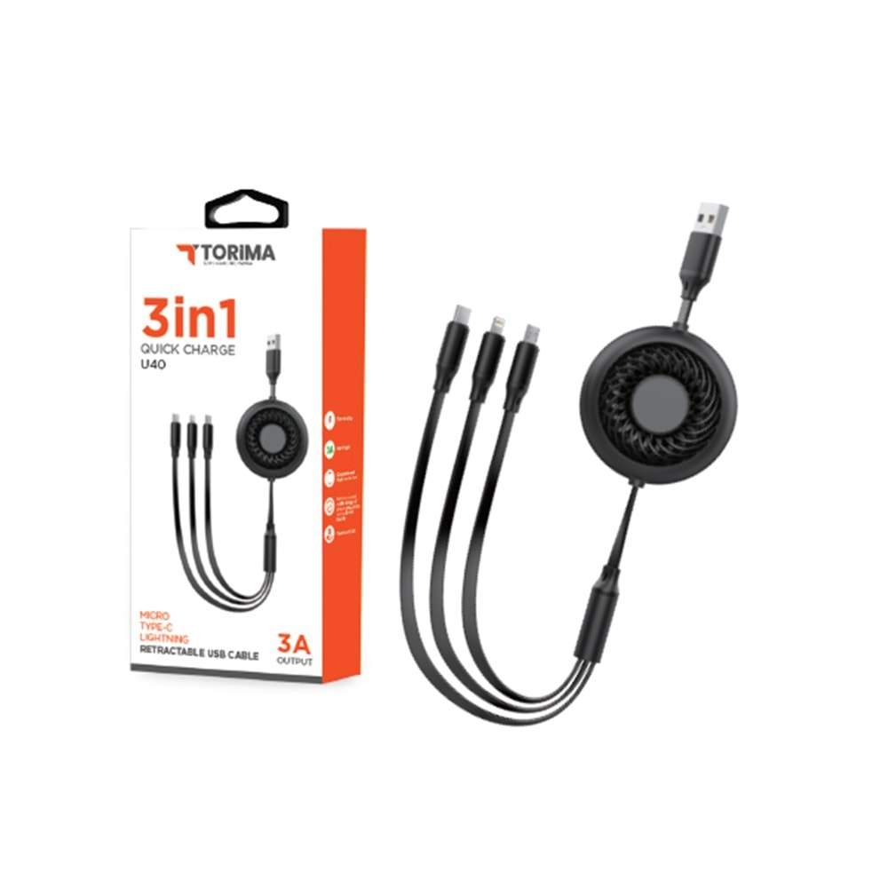 TORİMA 3 IN 1 QUİCK CHARGER CABLE U40