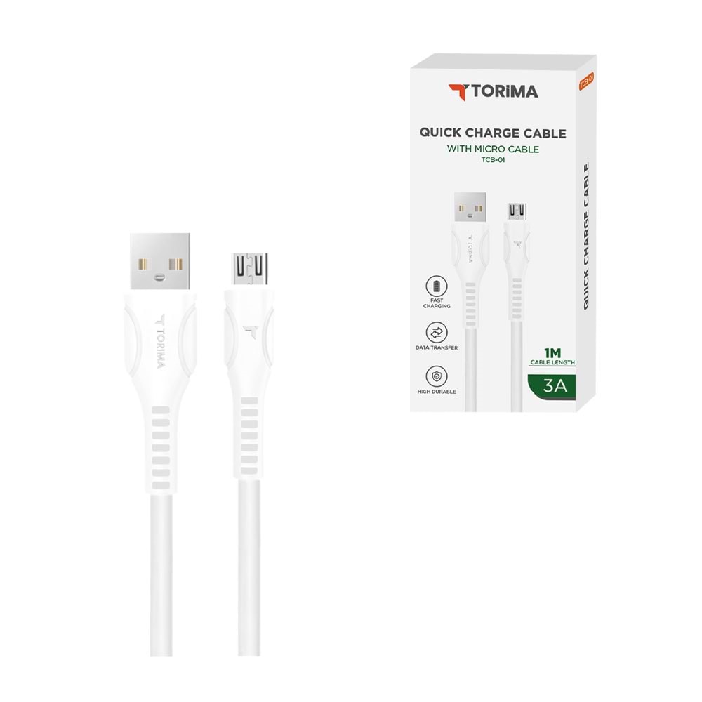 TORİMA TCB-01 WHITE USB TO MICRO TPE 1M CABLE TORİMA TCB-01 WHITE USB TO MICRO TPE 1M CABLE
