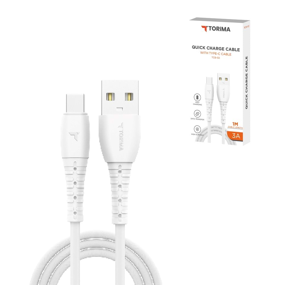 TORİMA TCB-02 WHITE USB TO TYPE-C TPE 1M CABLE TORİMA TCB-02 WHITE USB TO TYPE-C TPE 1M CABLE