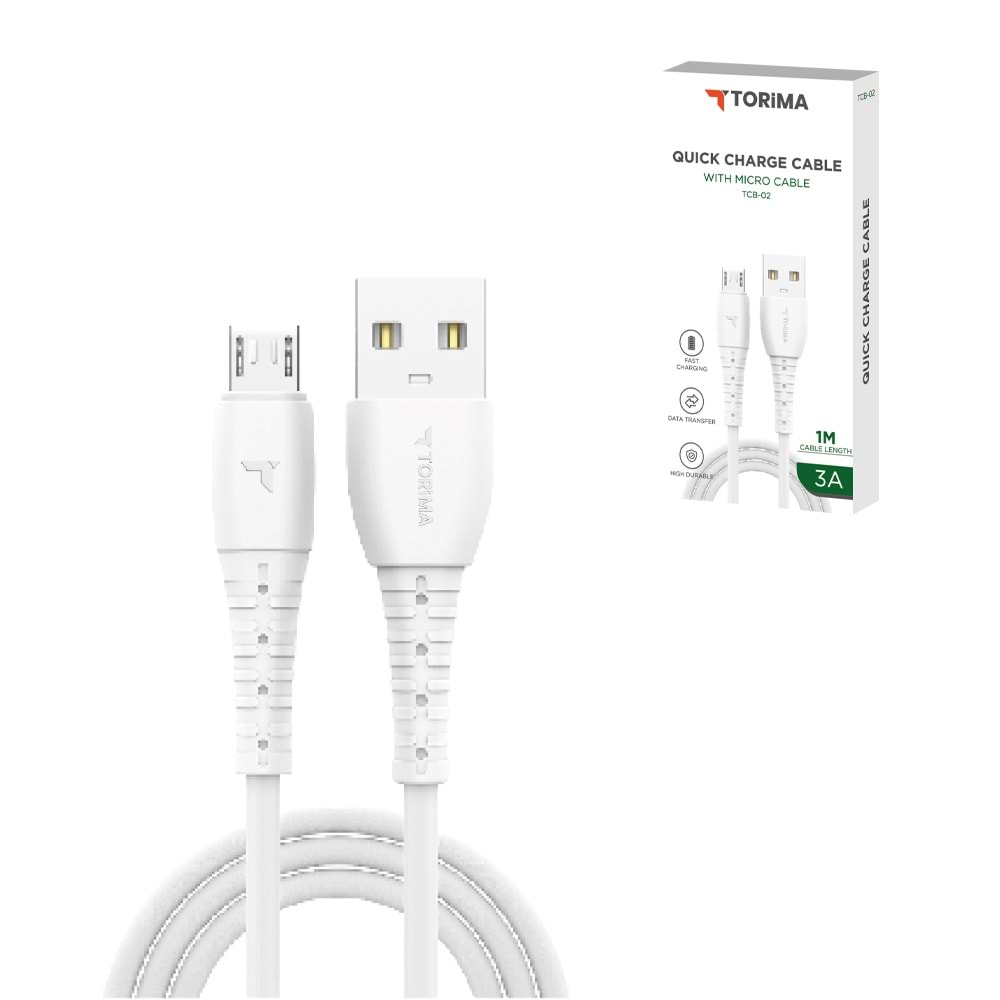TORİMA TCB-02 WHITE USB TO MICRO TPE 1M CABLE TORİMA TCB-02 WHITE USB TO MICRO TPE 1M CABLE