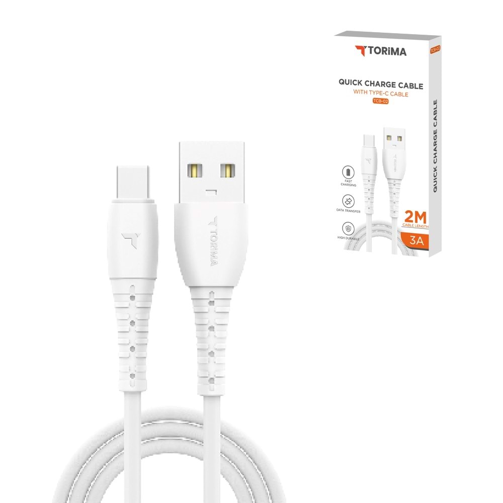 TORİMA TCB-02 WHITE USB TO TYPE-C TPE 2M CABLE TORİMA TCB-02 WHITE USB TO TYPE-C TPE 2M CABLE