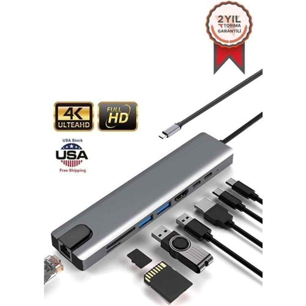 TORİMA yd-36 USB-C to HDTV MULTIFUNCTION ADAPTER 8 PORTS