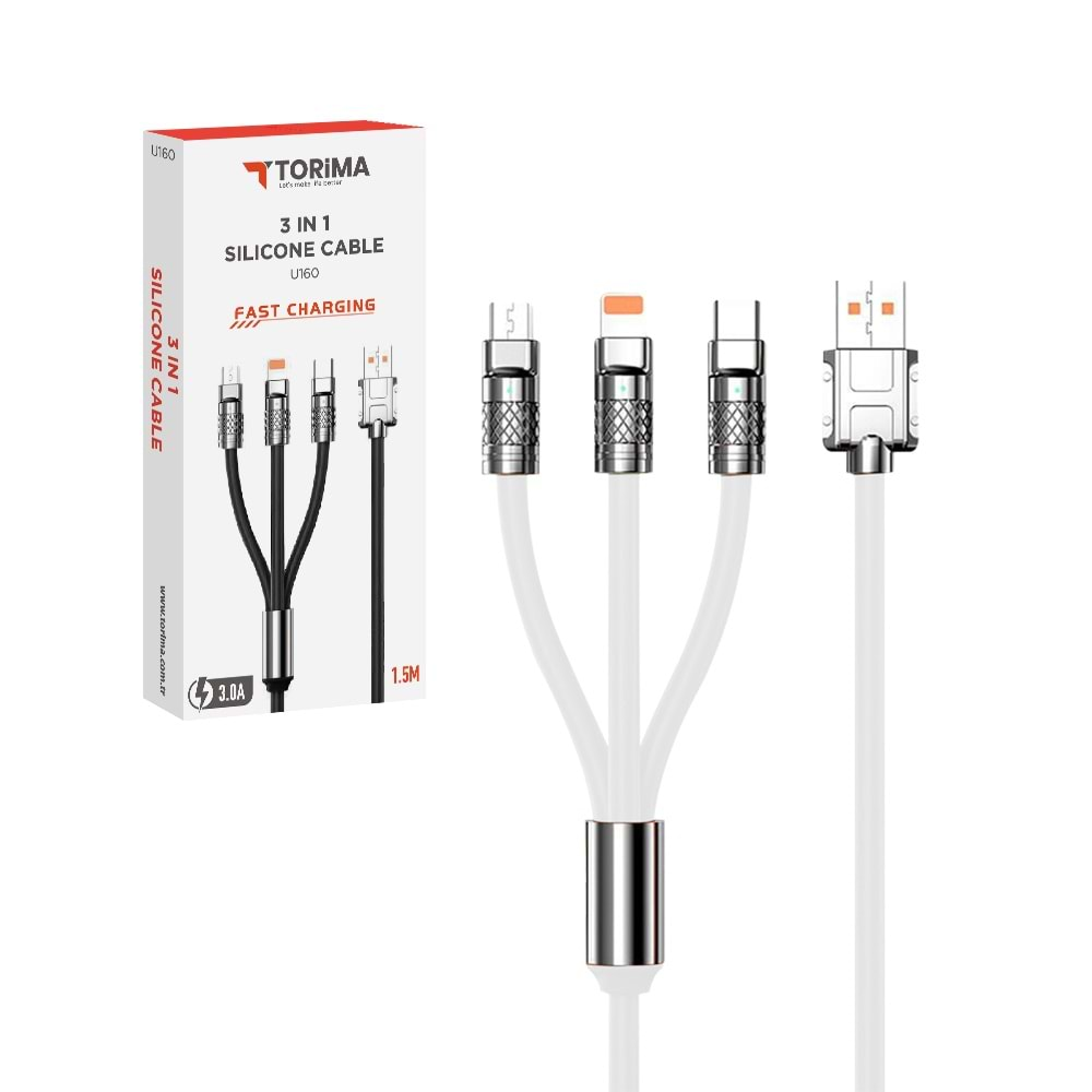 TORİMA U160 3 IN 1 SILICONE CABLE WHİTE