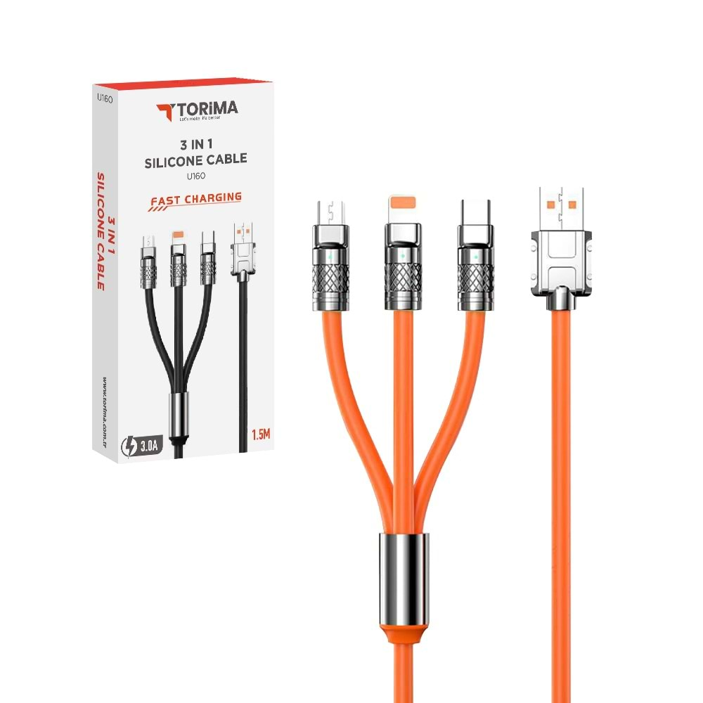 TORİMA U160 3 IN 1 SILICONE CABLE ORANGE