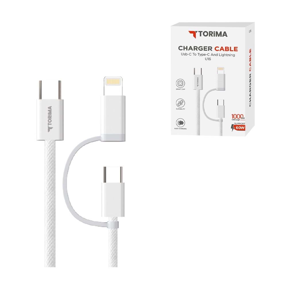 TORİMA U16 WHITE USB-C TO TYPE-C AND LIGHTING CHAR TORİMA U16 WHITE USB-C TO TYPE-C AND LIGHTING CHAR