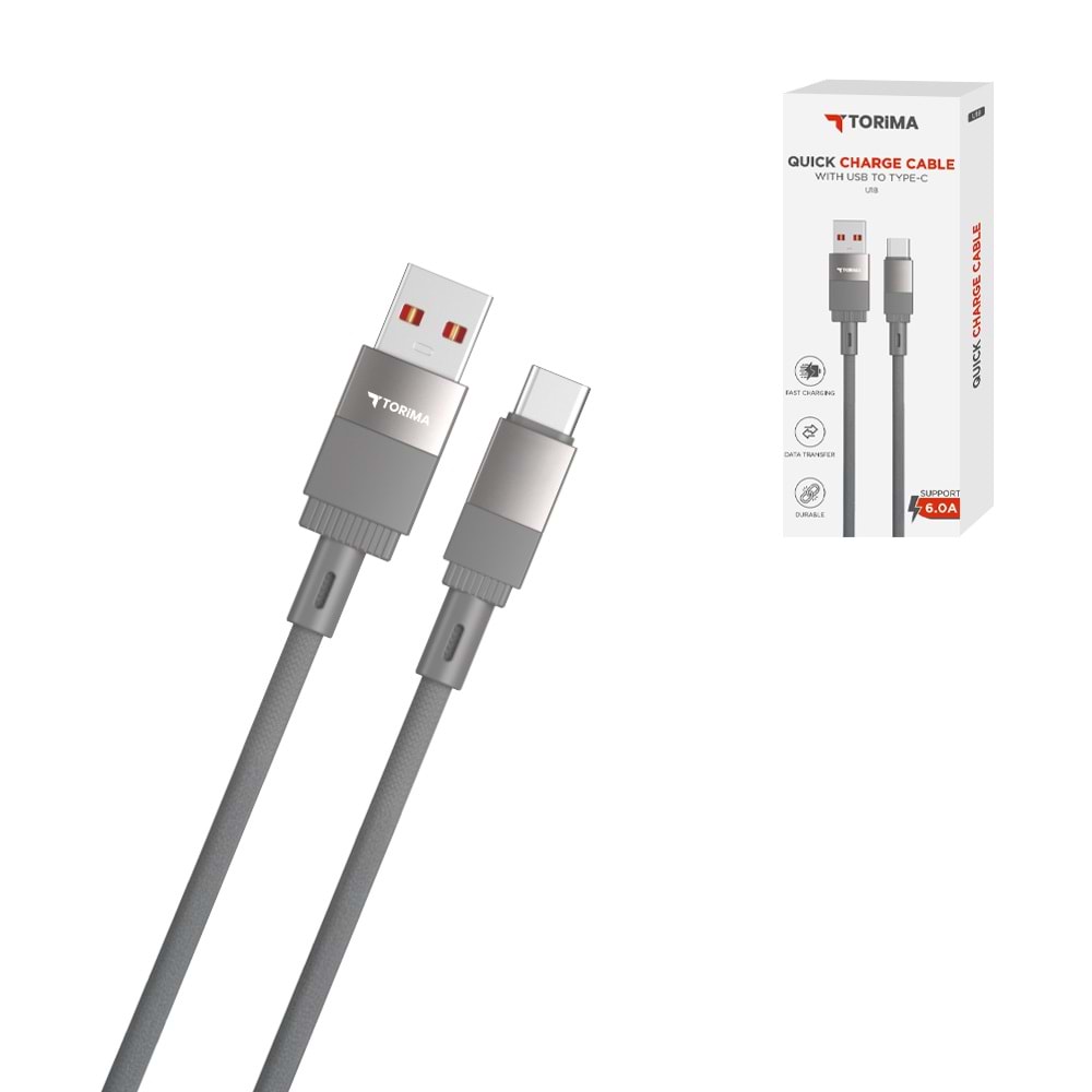 TORİMA U18 GRAY USB TO TYPE-C CABLE TORİMA U18 GRAY USB TO TYPE-C CABLE