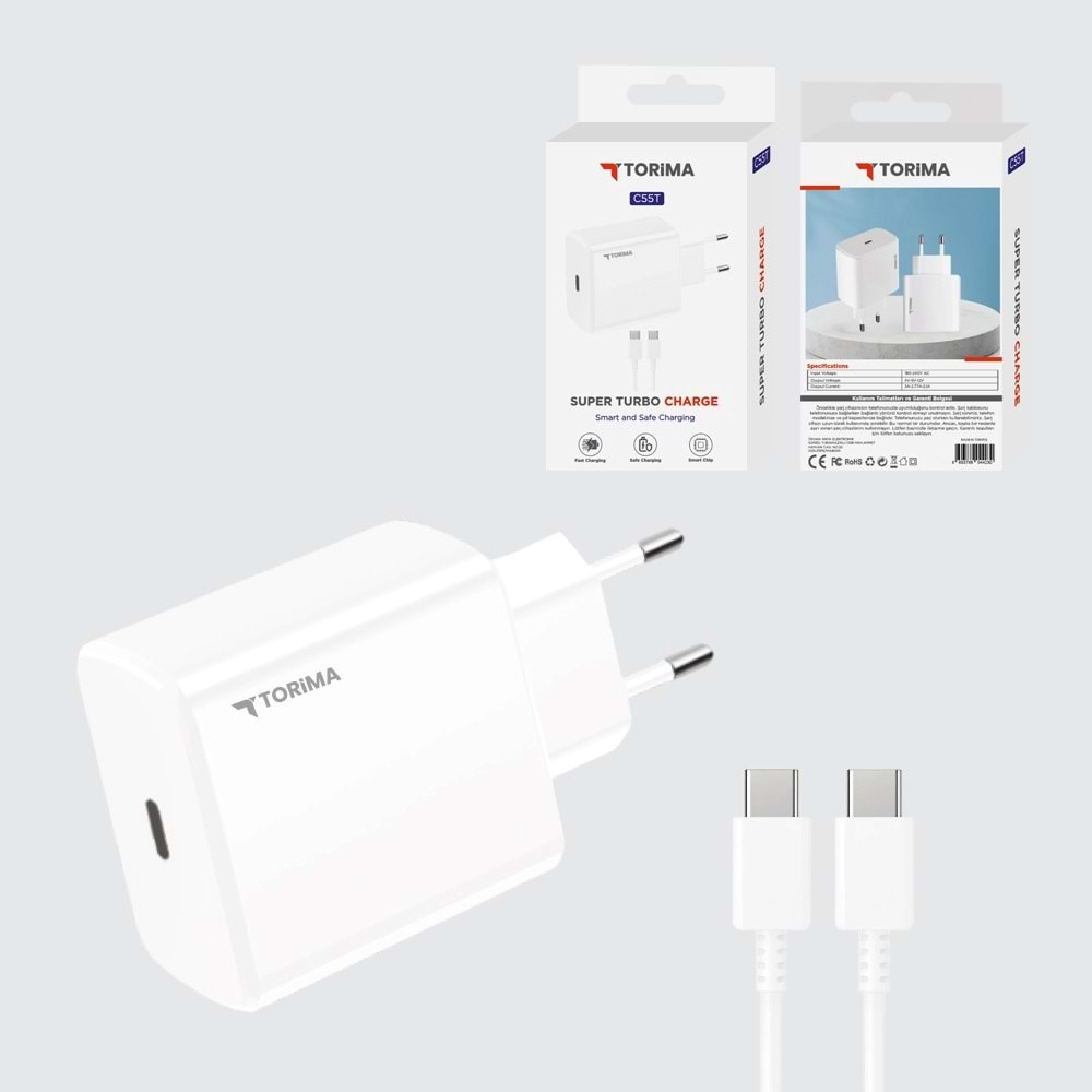 TORİMA C55T WHITE POWER ADAPTER WITH TYPE-C CABLE TORİMA C55T WHITE POWER ADAPTER WITH TYPE-C CABLE