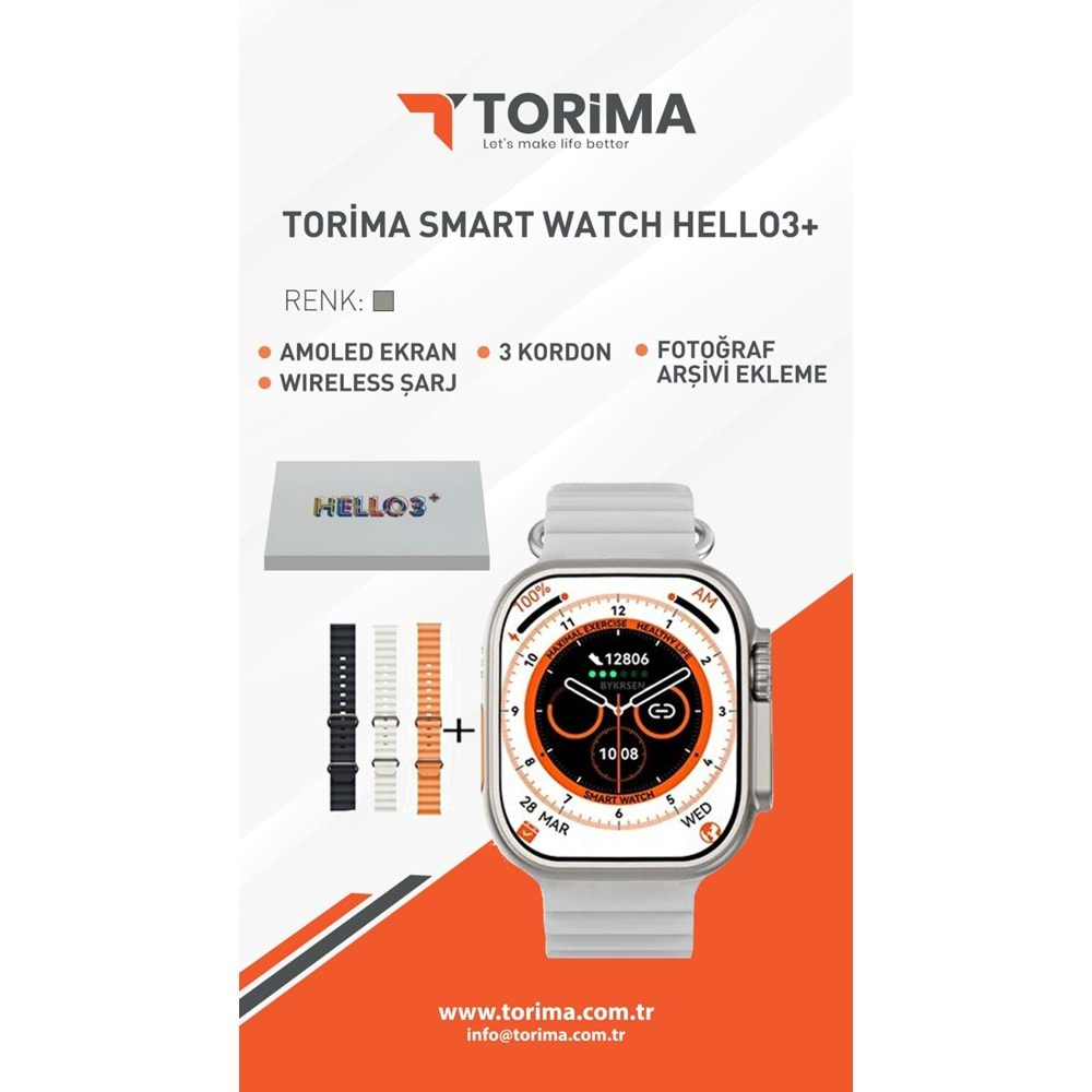 TORİMA SMARTWATCH HELLO 3+ BLACK+ORANGE+GREY STRAP