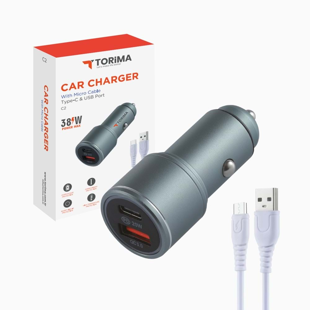 TORİMA C2 CAR CHARGER MİCRO GREY