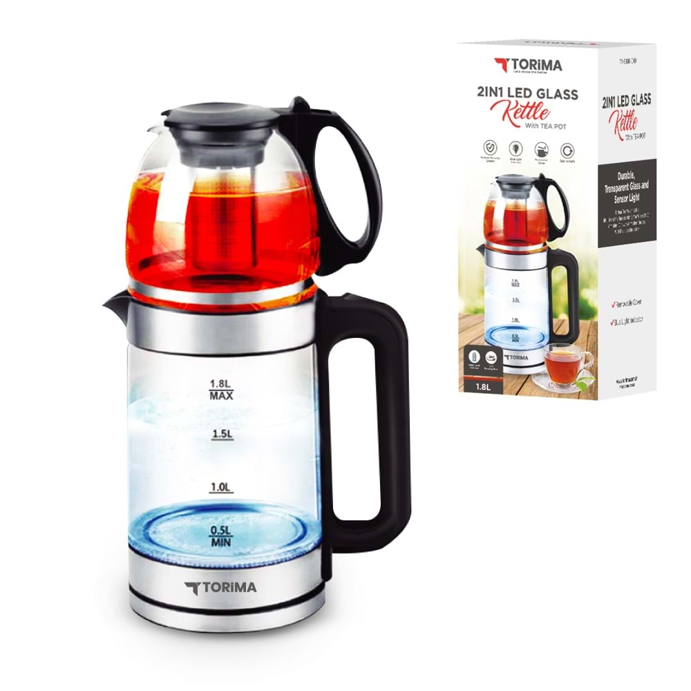 TORIMA TY-S888-049 2 IN 1 LED GLASS KETTLE WITH TE