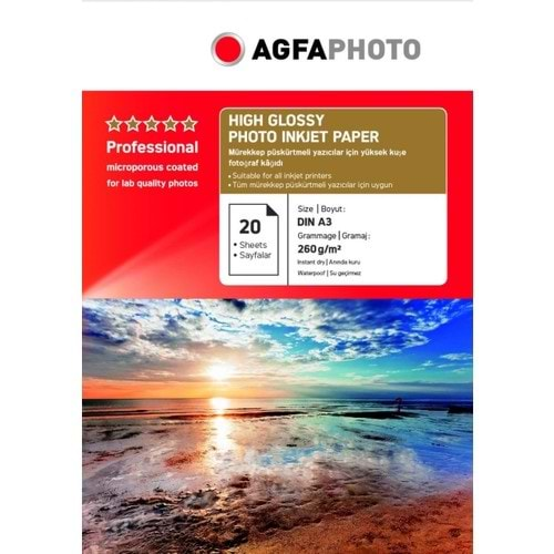 AGFA A3 HİGH GLOSSY 20 Lİ 270 GR PHOTO PAPER