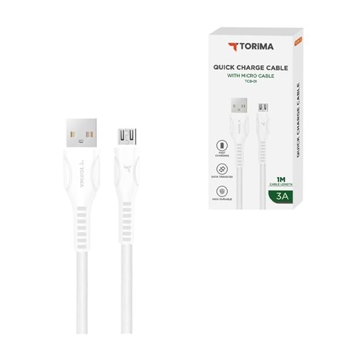 TORİMA TCB-01 WHITE USB TO MICRO TPE 1M CABLE TORİMA TCB-01 WHITE USB TO MICRO TPE 1M CABLE