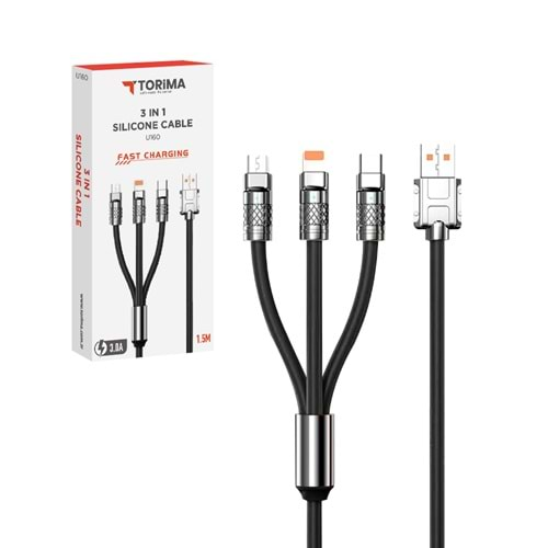 TORİMA U160 3 IN 1 SILICONE CABLE BLACK