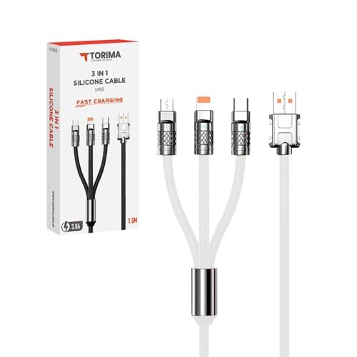 TORİMA U160 3 IN 1 SILICONE CABLE WHİTE