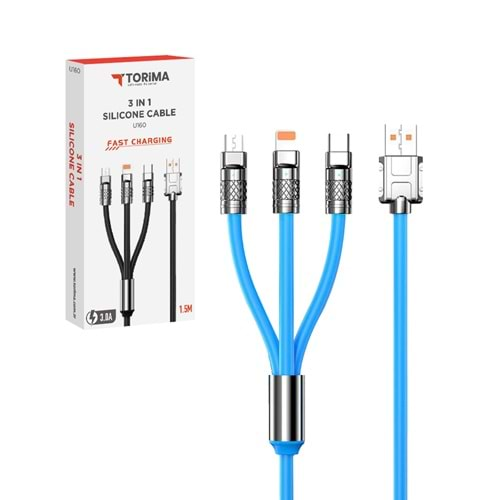 TORİMA U160 3 IN 1 SILICONE CABLE BLUE