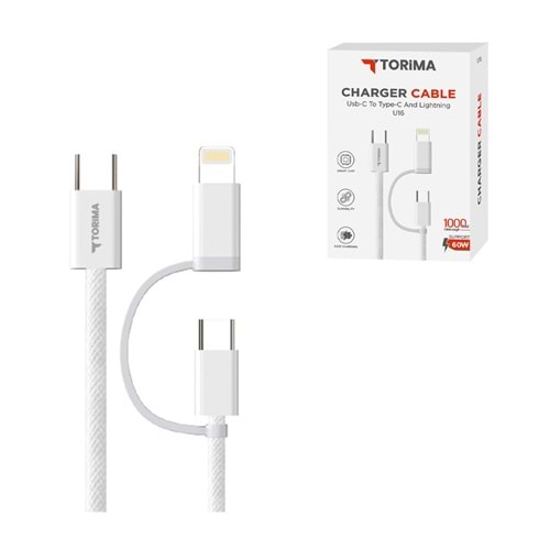 TORİMA U16 WHITE USB-C TO TYPE-C AND LIGHTING CHAR TORİMA U16 WHITE USB-C TO TYPE-C AND LIGHTING CHAR
