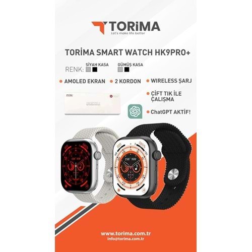 TORİMA HK9PRO+SİLVER WATCH+BLACK STRAP+GRAY STRAP