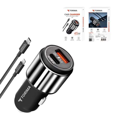 TORIMA C16 SILVER CAR CHARGER TYPE-C TO LIGHTNING