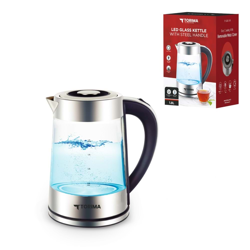 TORIMA TY-S888-040 LED GLASS KETTLE WITH STEEL HAN